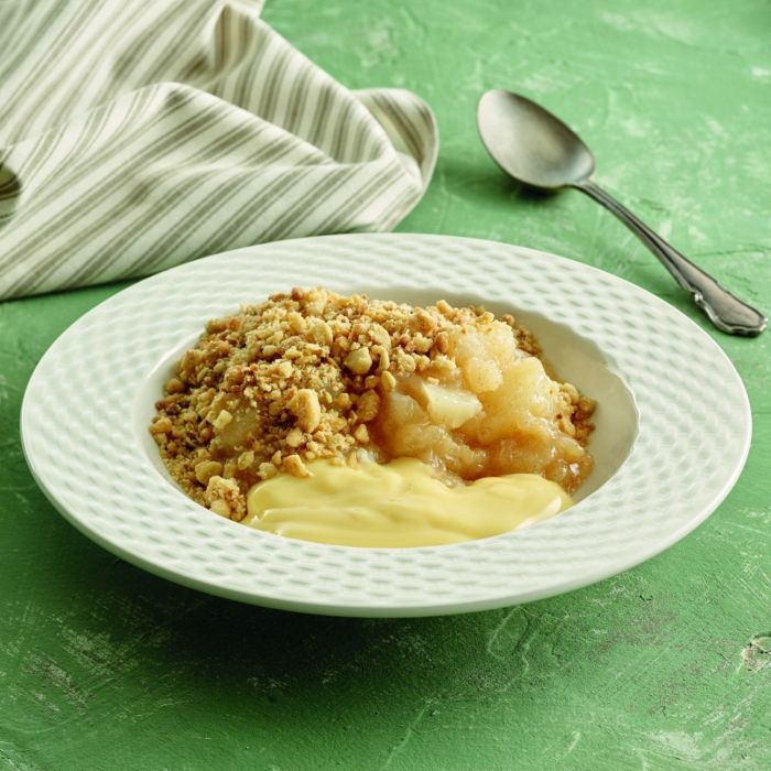 Apple crumble and custard